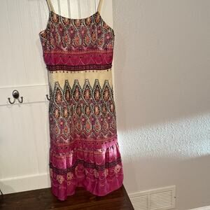 Rene Derhy Linen Boho Vibrant Strappy Sequins Dress Size Large